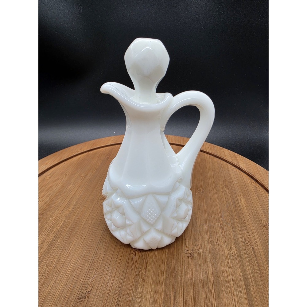 Vintage 1950s Fostoria White Milk Glass Cruet Winburn Pattern Vinegar Cruet